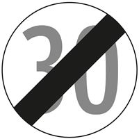 Prometni znak §52/10B, 480/1,5 mm, Prenehanje omejitve hitrosti 30 km/h, Z52/10B30-480