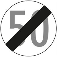 Prometni znak §52/10B, 480/1,5mm, Prenehanje omejitve hitrosti 50 km/h, Z52/10B50-480