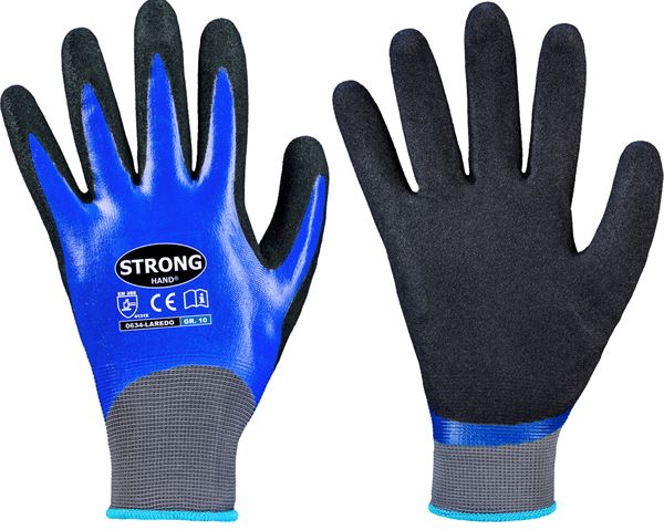 Rokavice LAREDO STRONGHAND® Nitril, modro/črne, prevlečene v celoti, EN388, Vel. 9, P144, Z063409