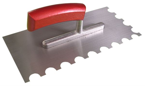 Glättkelle 280x130x0,7mm R20 RF gezahnt - gebogener Griff, Alu-Steg VPE4, Z1701753
