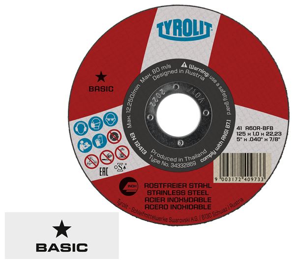 Rezalna plošča jeklo "super tanka" 41, 115x1,0x22,23mm A60R-BFB INOX TYROLIT, Z34332868