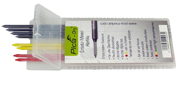 Grafitne mine-set 8-kosov (rdeča,rumena,siva) za PICA-DRY svinčnik, Z409420