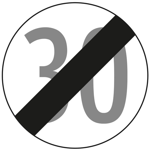Prometni znak §52/10B, 480/1,5 mm, Prenehanje omejitve hitrosti 30 km/h, Z52/10B30-480