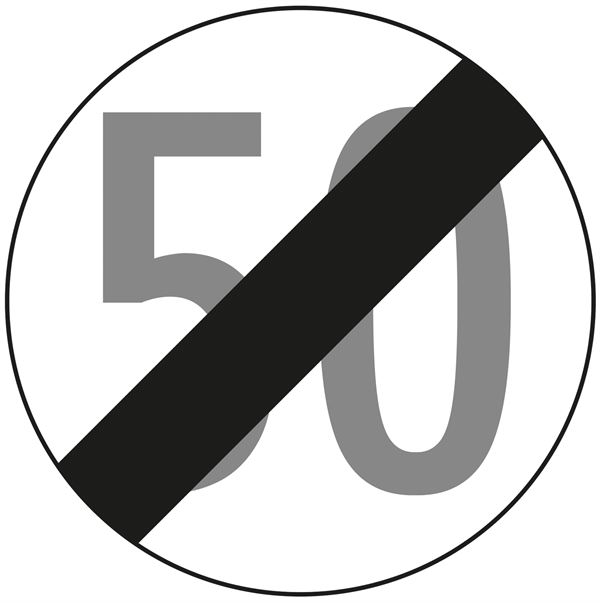 Prometni znak §52/10B, 480/1,5mm, Prenehanje omejitve hitrosti 50 km/h, Z52/10B50-480
