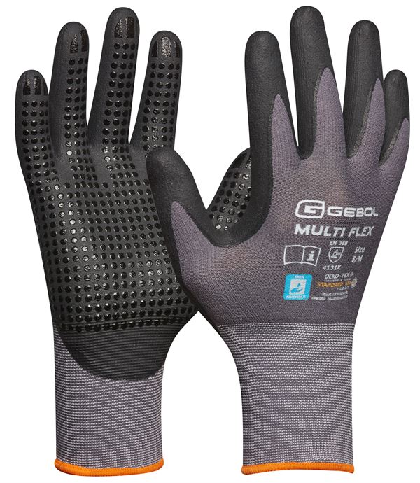 Montagehandschuh MULTI FLEX, grau/schwarz, nahtlos, EN388+407, Gr. 9, VPE12/72, Z709277