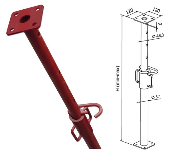 Stropni podpornik razred A 201-350cm lakiran, v skladu z EN1065 P50, ZA035