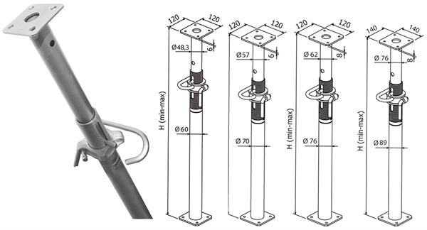 Stropni podpornik razred D 180-300cm, pocinkan, v skladu z EN1065 P50, ZBD30EZ