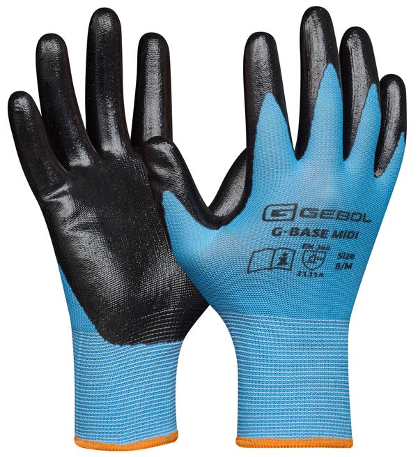 Handschuh G-BASE MIDI, blau/schwarz, 13G Polyester-Strick, EN388, Gr. 10, VPE12/120, ZEP76000710