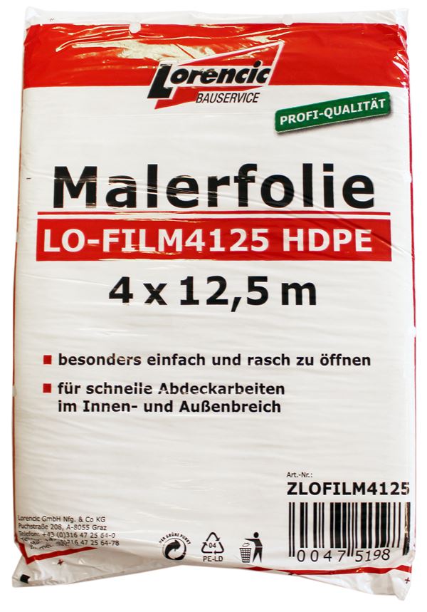 Pleskarska folija LO-FILM4125 HDPE 4x12,5m 10kos/kart 70kart/pal., ZLOFILM4125
